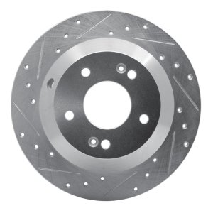 Hyundai Santa Fe Brake Rotor (1) - Rear Left - R1 Concepts - Drilled & Slotted - Silver - `10-`21